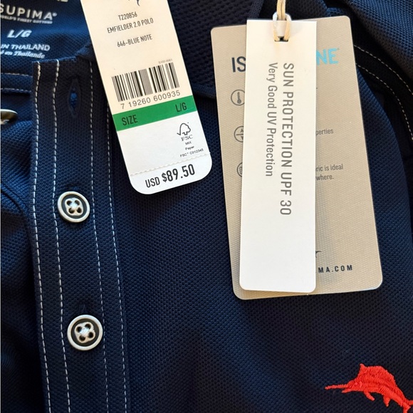 NWT Tommy Bahama IslandZone Supima Cotton Polo Shirt Blue Note UPF 30 Size Large - Picture 6 of 6